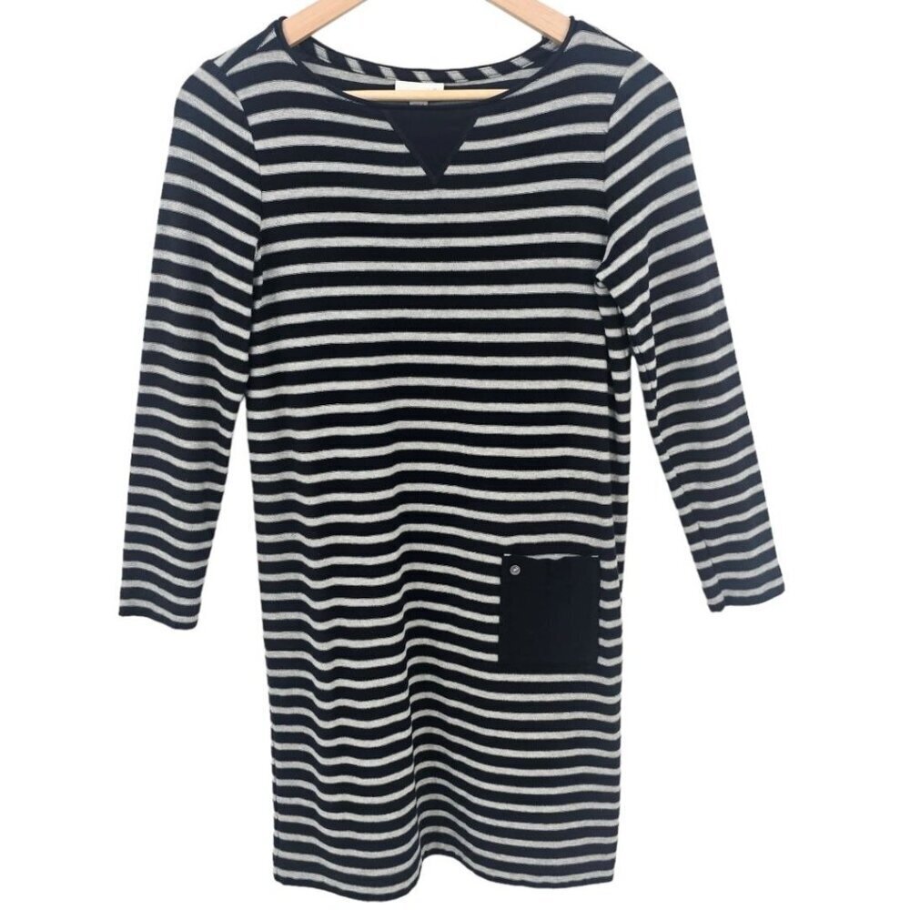 J. Jill Womens XSP Black Grey Knit Striped Shift Dress with Pocket Detail - Picture 1 of 11